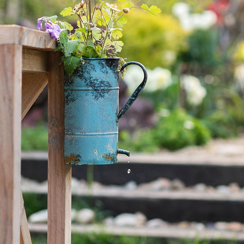 Rustic Blue Iron Flower Pot with Handle - RusticReach