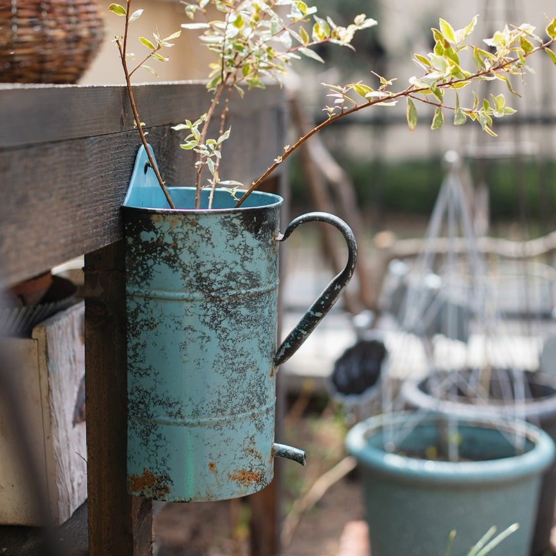 Rustic Blue Iron Flower Pot with Handle - RusticReach