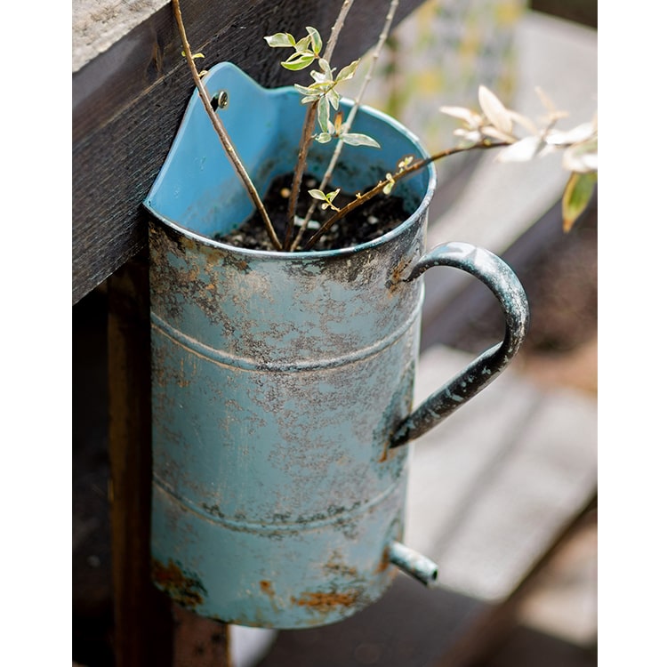 Rustic Blue Iron Flower Pot with Handle