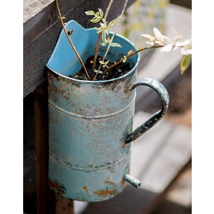 Rustic Blue Iron Flower Pot with Handle - RusticReach