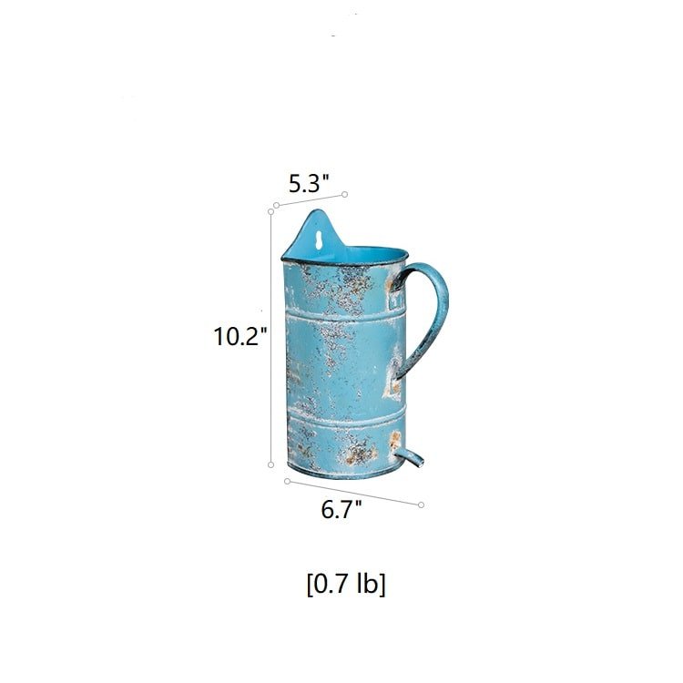 Rustic Blue Iron Flower Pot with Handle - RusticReach
