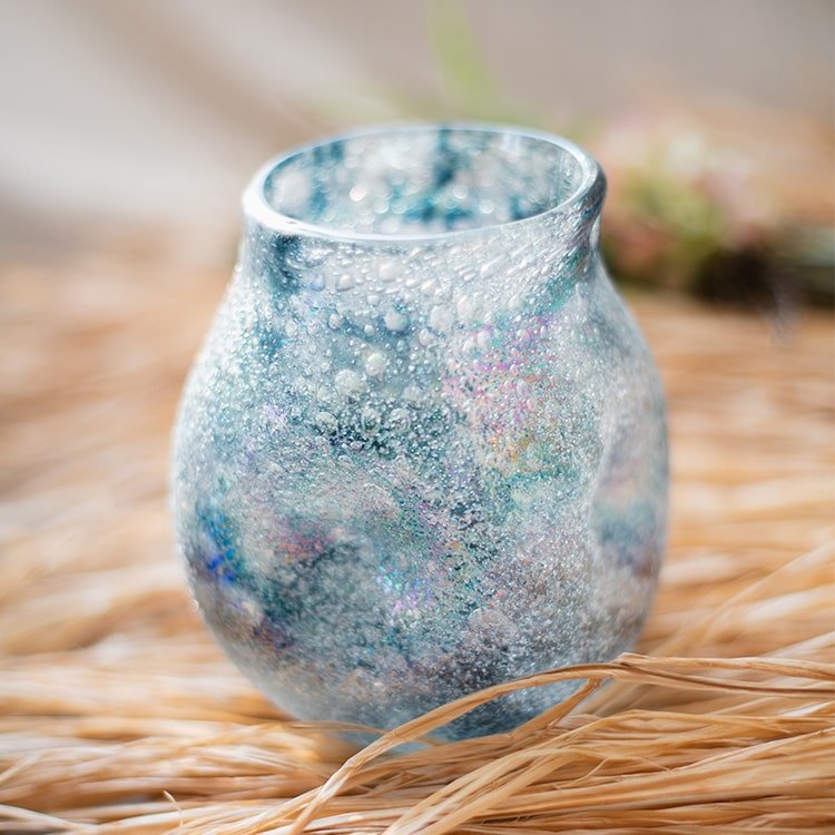RusticReach Blue Bubble Hand Blown Glass Vase