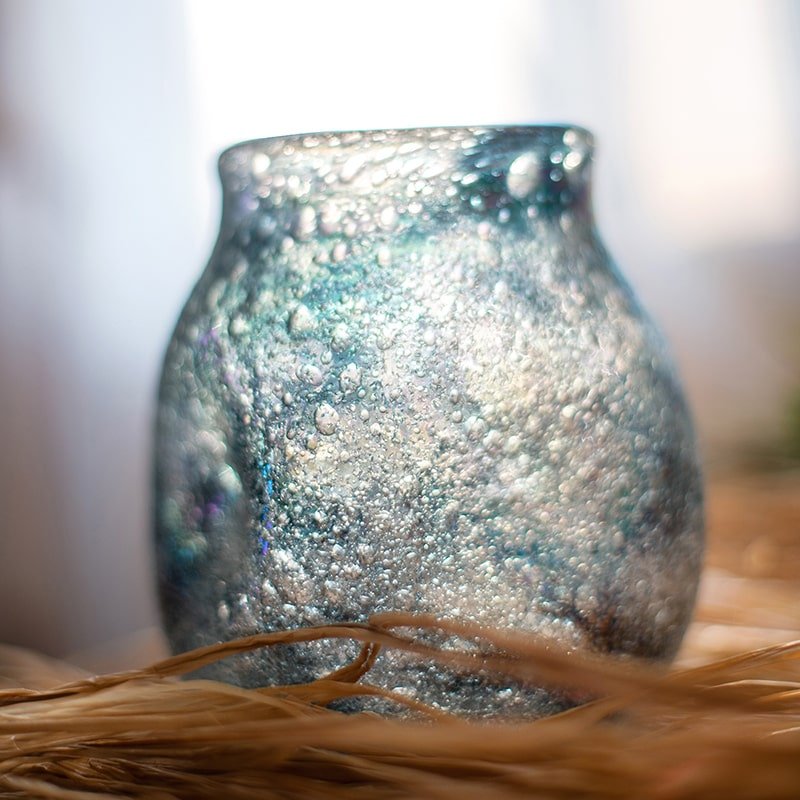 Blue Bubble Hand Blown Glass Vase - RusticReach