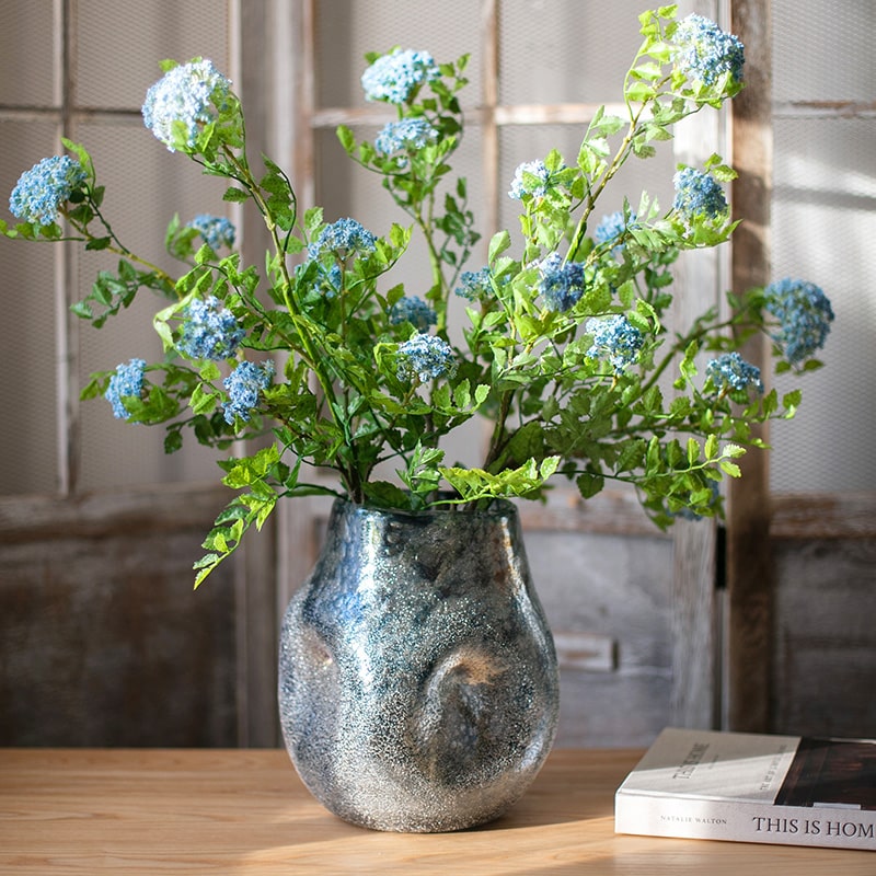 Blue Grey Hand blown newest custom vase blown glass flower vase pineapple mold. Silver aqua