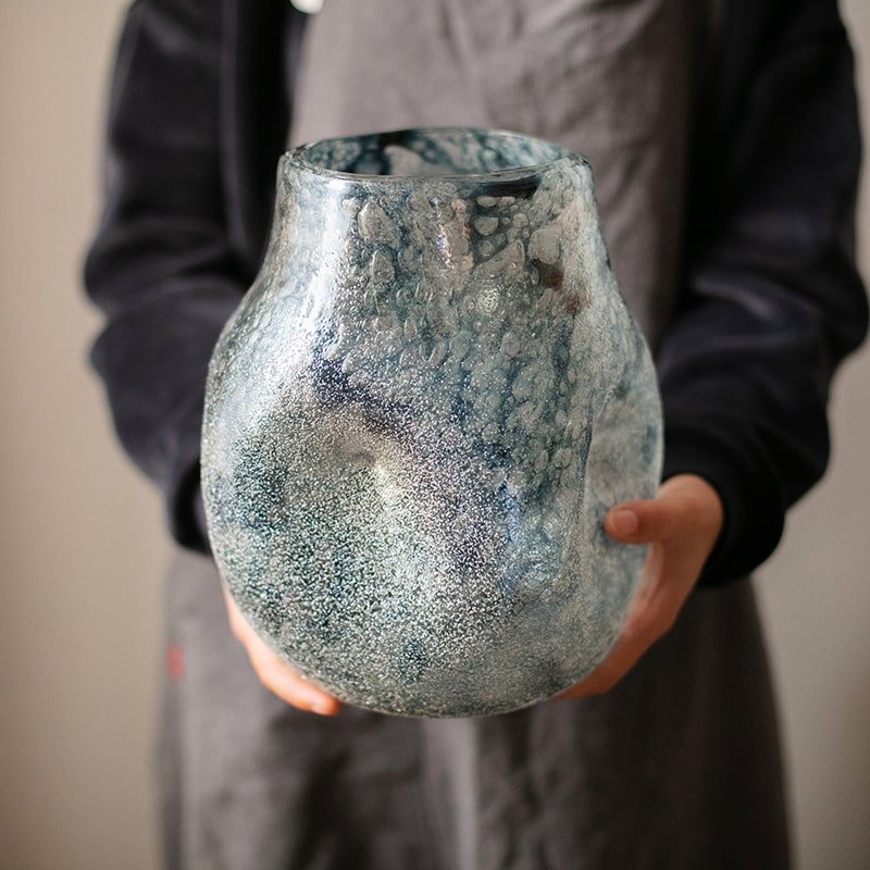 Blue Bubble Hand Blown Glass Vase - RusticReach