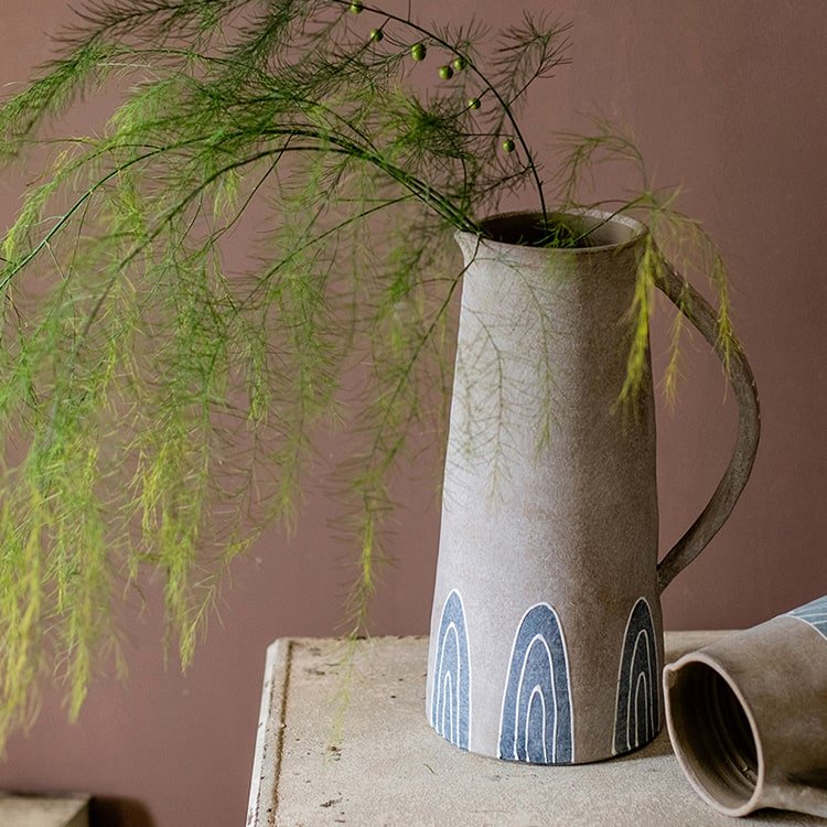 Blue Handpainted Terracotta Vase Jar - RusticReach