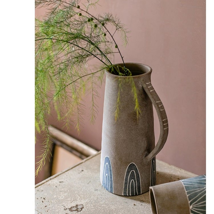 Blue Handpainted Terracotta Vase Jar - RusticReach