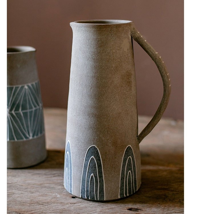 Blue Handpainted Terracotta Vase Jar - RusticReach