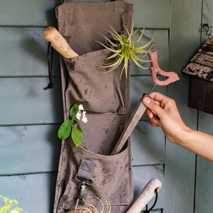 Brown Canvas Hanging Wall Storage for Garden Tools