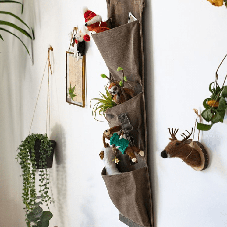 Brown Canvas Hanging Wall Storage for Garden Tools - RusticReach