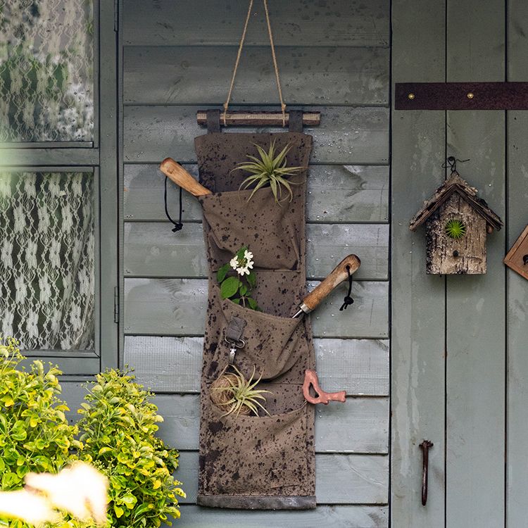 Brown Canvas Hanging Wall Storage for Garden Tools - RusticReach