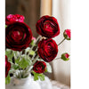 Faux Silk Artificial Buttercup Flower Bundle in Red Burgundy 21" Tall - RusticReach