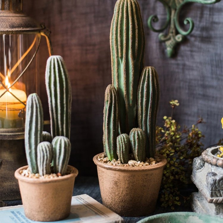 Artificial Faux Cactus in Brown Pot - RusticReach