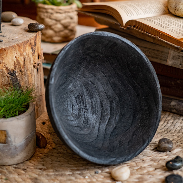 Carbonized Wood Footed Bowl