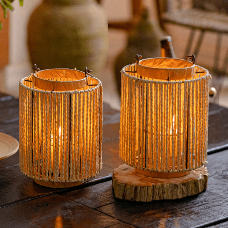 Portable Lantern Candle Holder Rope Paper Lantern - RusticReach