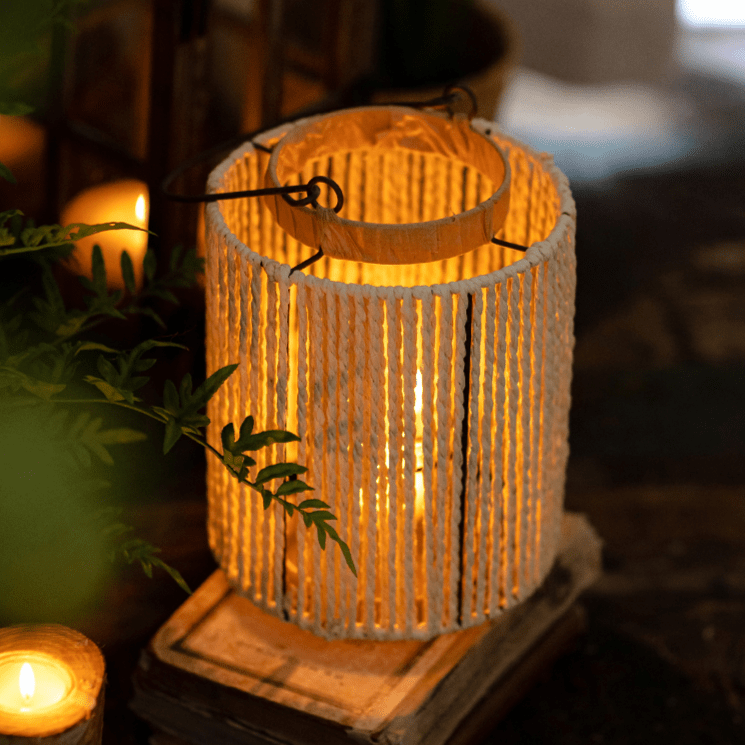 Portable Lantern Candle Holder Rope Paper Lantern - RusticReach