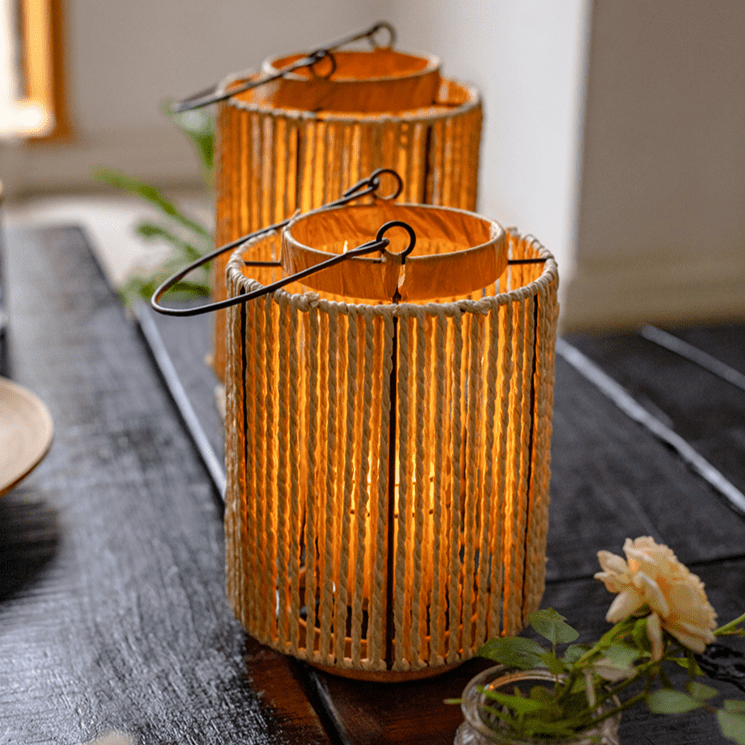 Portable Lantern Candle Holder Rope Paper Lantern - RusticReach