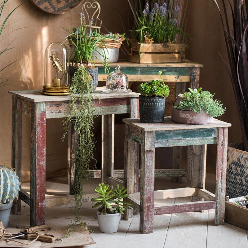 Colorful Solidwood Plant Stand Side Table - RusticReach