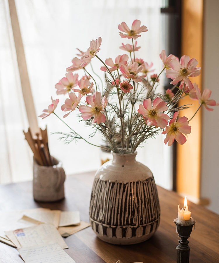 Faux Silk Cosmos Stem in Light Pink 24" Tall - RusticReach