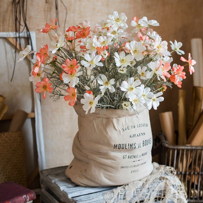 Faux Silk Artificial Cosmos Stem in Orange or White 24" Tall - RusticReach