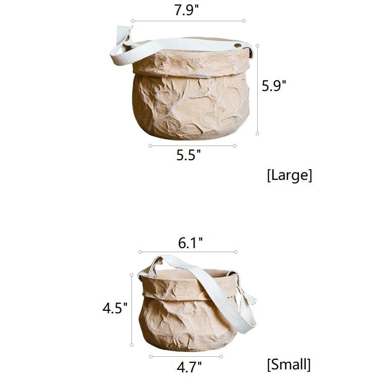 Craft Paper Bag Style Concrete Hanging Pot - RusticReach