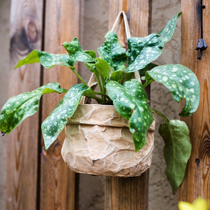 Craft Paper Bag Style Concrete Hanging Pot - RusticReach