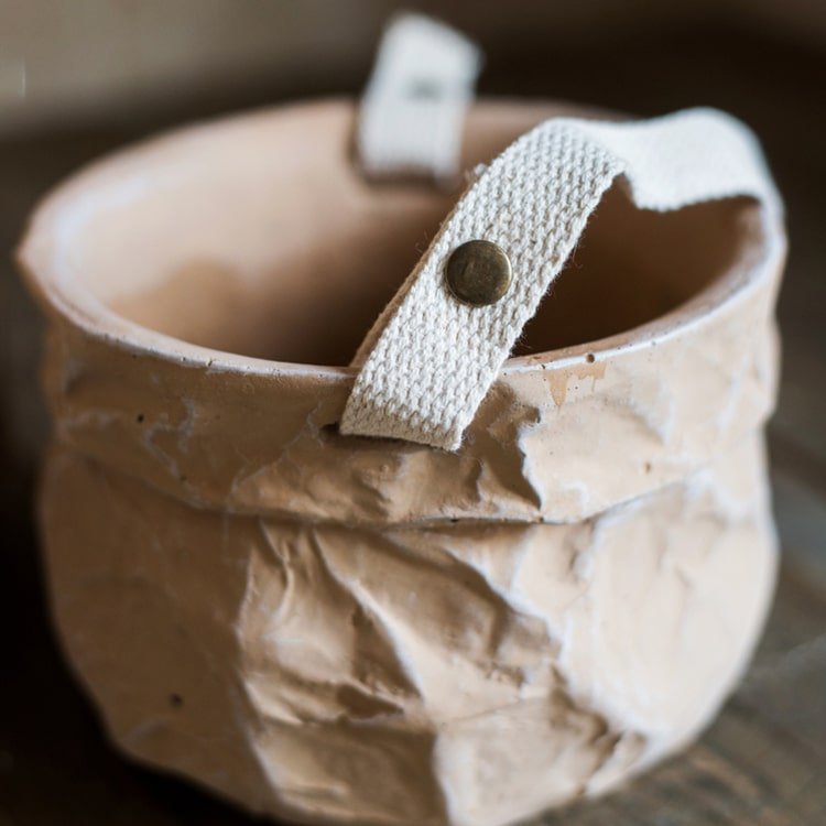 Craft Paper Bag Style Concrete Hanging Pot - RusticReach