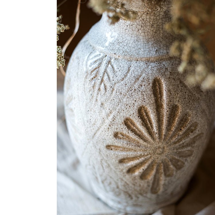 Carved Floral Vase in White - RusticReach