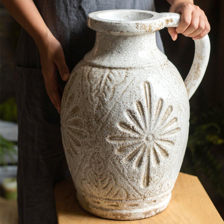 Carved Floral Vase in White - RusticReach