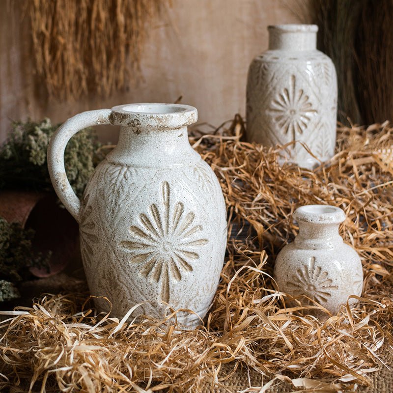 Carved Floral Vase in White - RusticReach