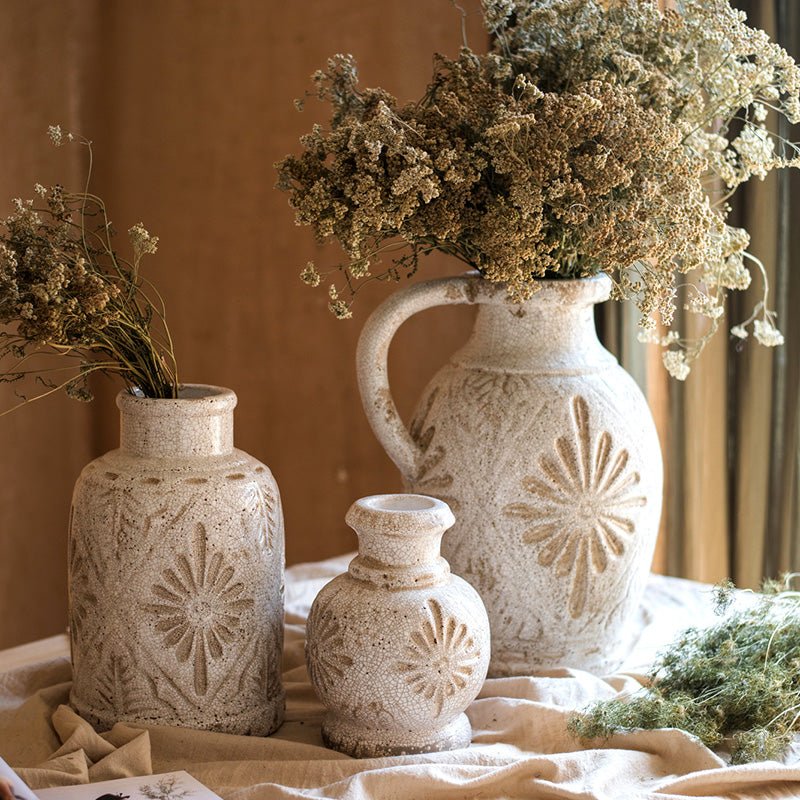 Carved Floral Vase in White - RusticReach