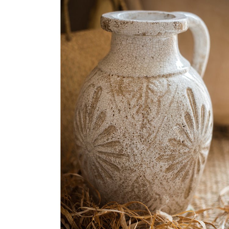 Carved Floral Vase in White - RusticReach