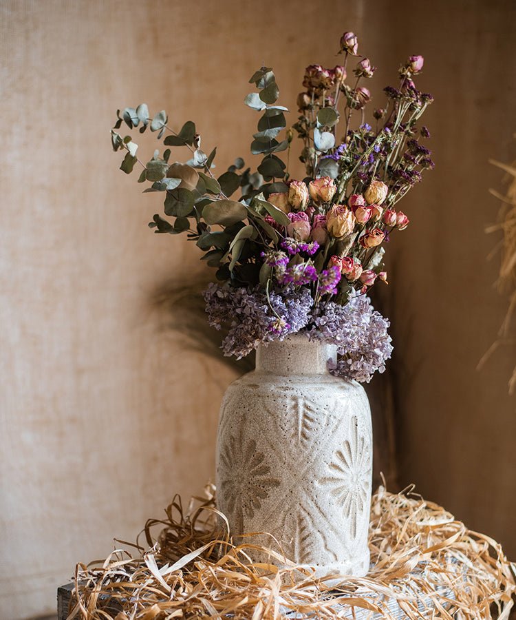 Carved Floral Vase in White - RusticReach