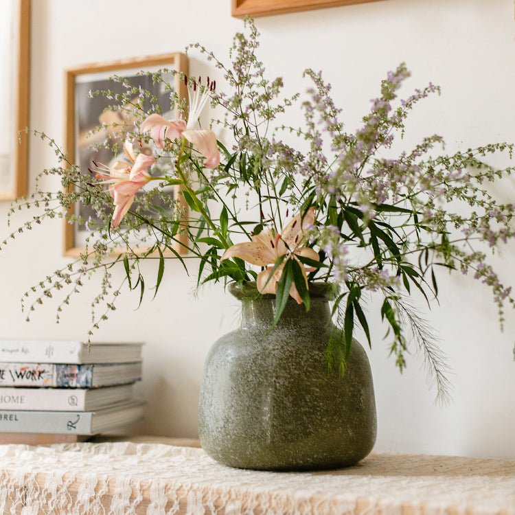 Dark Green Matte Textured Glass Vase - RusticReach
