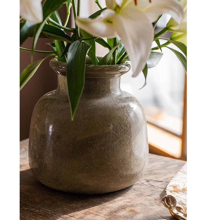 Dark Green Matte Textured Glass Vase - RusticReach