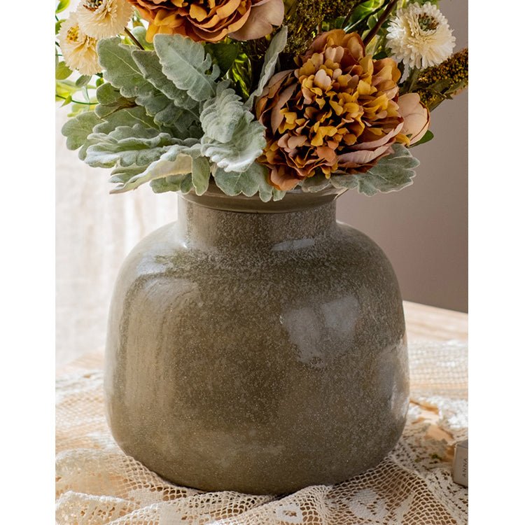 Dark Green Matte Textured Glass Vase - RusticReach