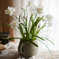 Faux Silk White Faux Daffodil Flower Stem 19" Tall