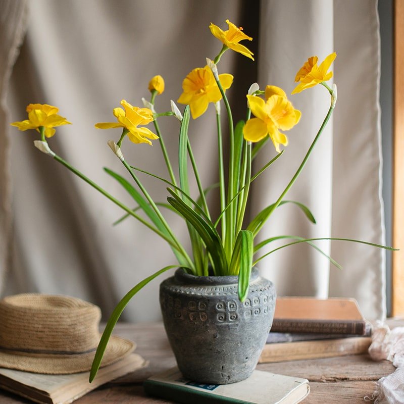 Artificial Silk Yellow Faux Daffodil Flower Stem 19" Tall - RusticReach
