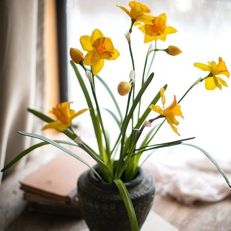 Artificial Silk Yellow Faux Daffodil Flower Stem 19" Tall - RusticReach