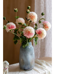 Artificial Dahlia Flower Stem Pink White 29" Tall