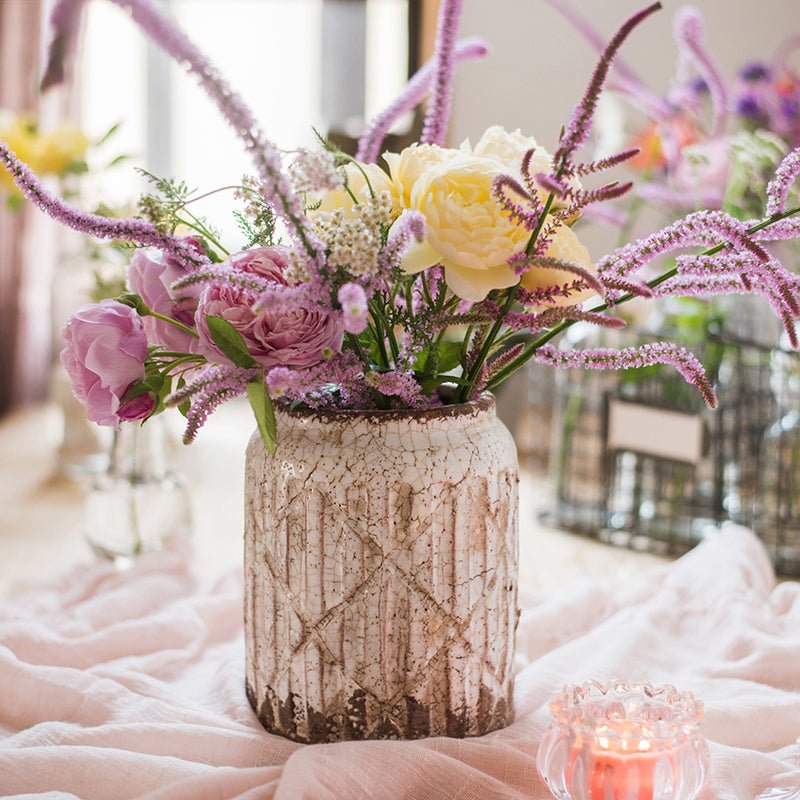 Distressed White Ceramic Flower Jar Vase - RusticReach