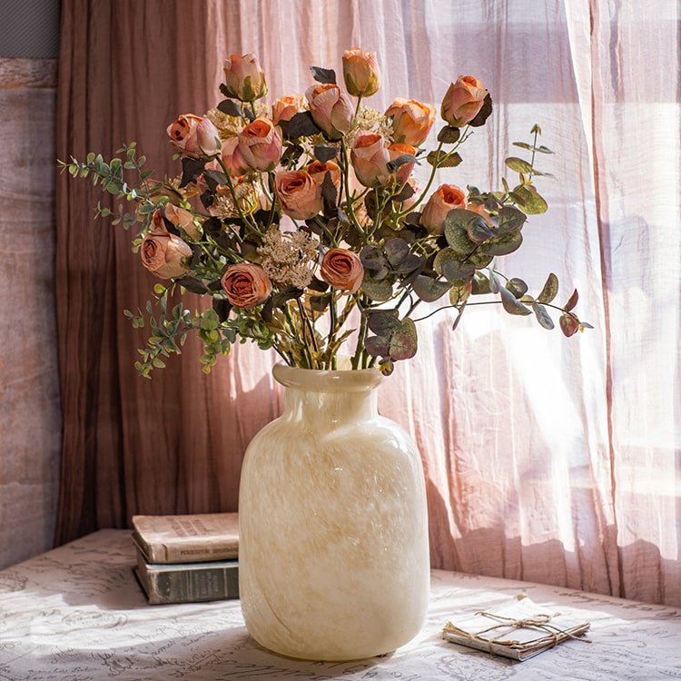 Faux Artificial Flower Dry Rose Stem Champagne or Orange 23" Tall - RusticReach