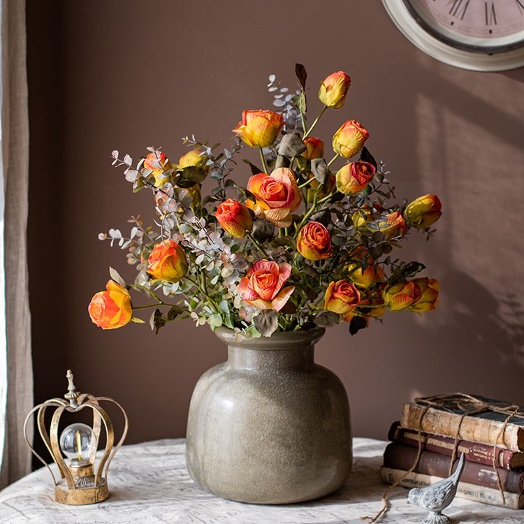Faux Artificial Flower Dry Rose Stem Champagne or Orange 23" Tall - RusticReach