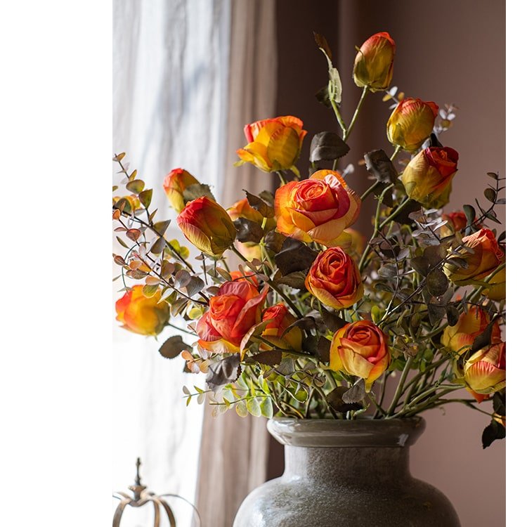 Faux Artificial Flower Dry Rose Stem Champagne or Orange 23" Tall - RusticReach