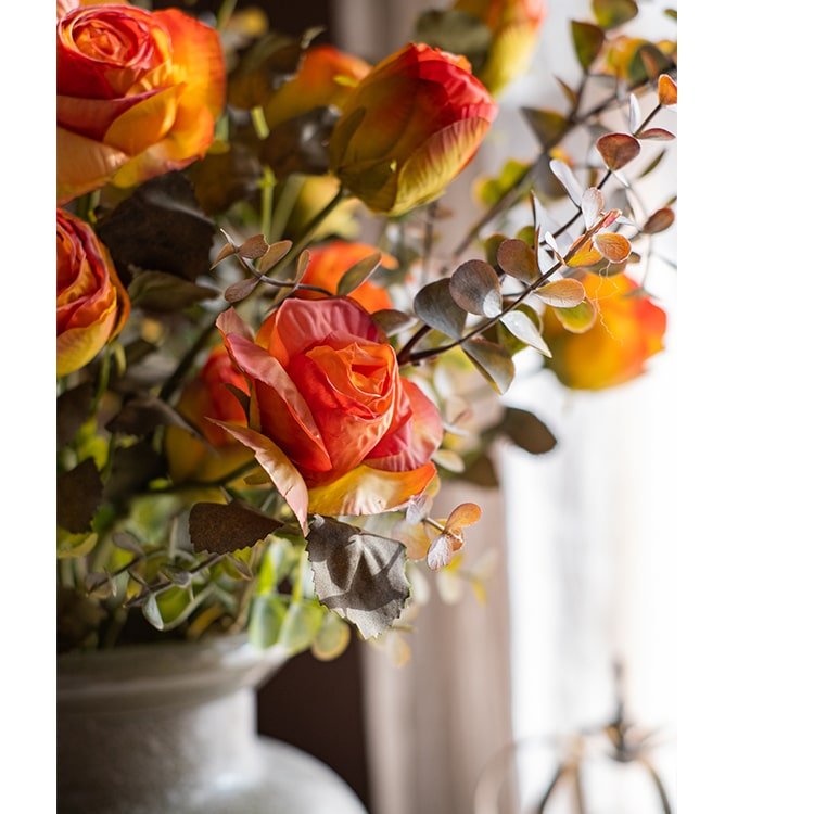 Faux Artificial Flower Dry Rose Stem Champagne or Orange 23" Tall - RusticReach
