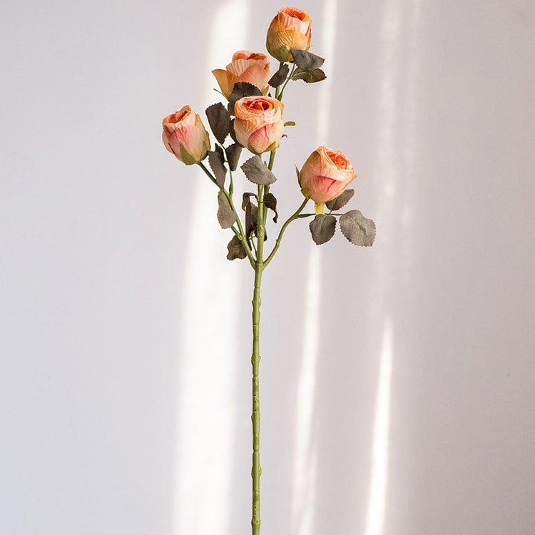 Faux Artificial Flower Dry Rose Stem Champagne or Orange 23" Tall - RusticReach