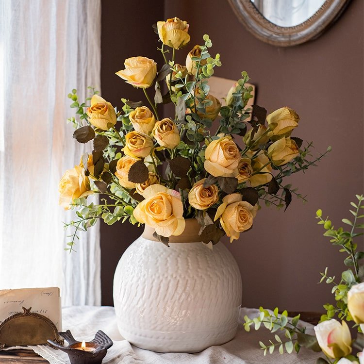 Artificial Faux Silk Flower Dry Rose Stem White or Yellow 23" Tall - RusticReach