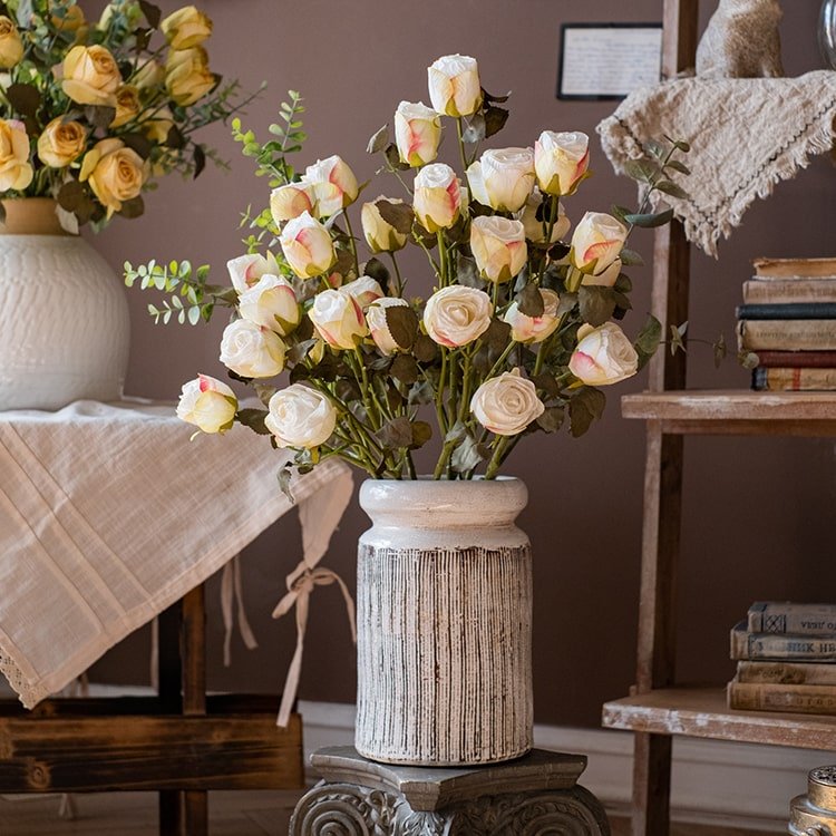 Artificial Faux Silk Flower Dry Rose Stem White or Yellow 23" Tall - RusticReach