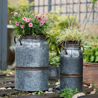 Restoration Flower Pot Gray Brown Round Metal