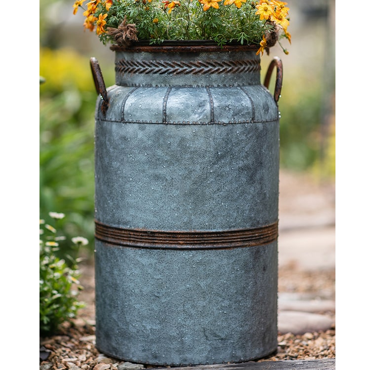 Restoration Flower Pot Gray Brown Round Metal